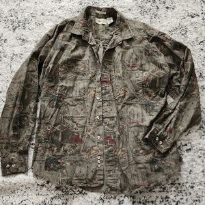 Eddie Bauer Elkhorn Canvas Button Up Shirt Printed Mens Size XXXL